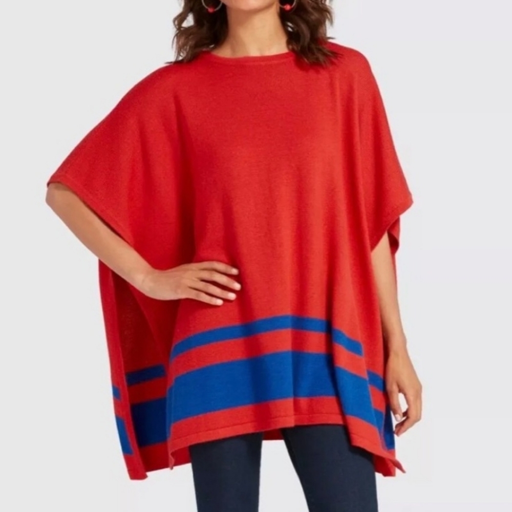 Draper James Spirit  Red Sweater Cape Poncho OS